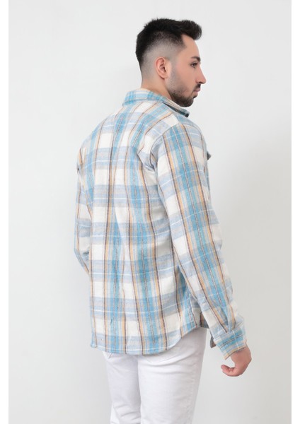 Erkek Oduncu Gömleği Antrasit-Gri Ekoseli Siyah Çizgi Detaylı Çift Cepli Uzun Kollu Pamuklu - 16423 modelleri