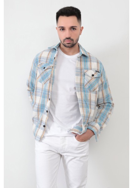 Erkek Oduncu Gömleği Antrasit-Gri Ekoseli Siyah Çizgi Detaylı Çift Cepli Uzun Kollu Pamuklu - 16423 fırsatları