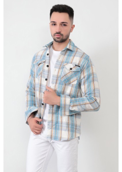 Erkek Oduncu Gömleği Antrasit-Gri Ekoseli Siyah Çizgi Detaylı Çift Cepli Uzun Kollu Pamuklu - 16423 indirimleri