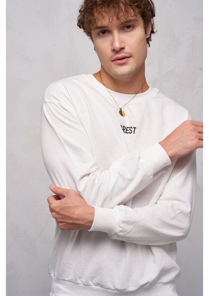 John Borners Ekru Erkek O Yaka Forest Baskılı Sweatshirt