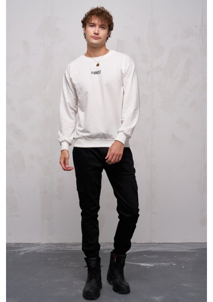 John Borners Ekru Erkek O Yaka Forest Baskılı Sweatshirt