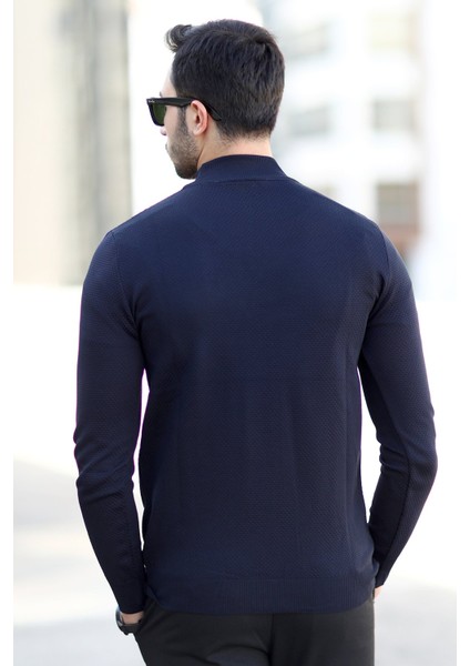 Erkek Yarım Balıkçı Yaka Kazak Lacivert Pirinç Örgü %100 Mikro Flament Triko - 1045 indirimleri