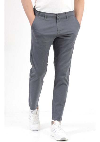 Erkek Füme Regular Fit Likralı Pamuklu Chino Pantolon - 4200 fiyatları