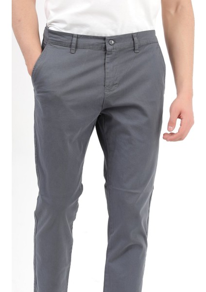 Erkek Füme Regular Fit Likralı Pamuklu Chino Pantolon - 4200 fırsatları