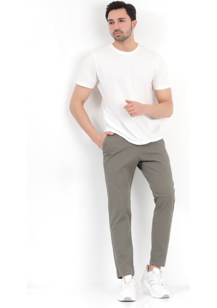 Erkek Haki Regular Fit Likralı Pamuklu Chino Pantolon - 4200