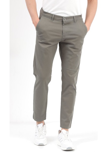 Erkek Haki Regular Fit Likralı Pamuklu Chino Pantolon - 4200
