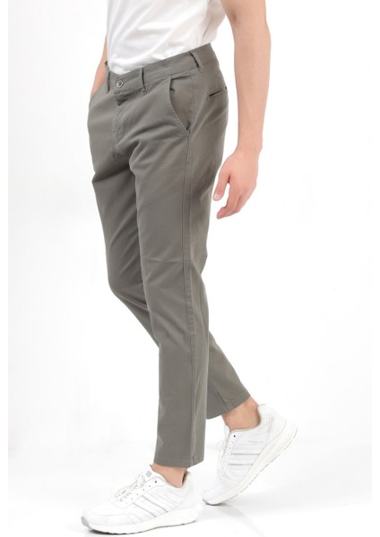 Erkek Haki Regular Fit Likralı Pamuklu Chino Pantolon - 4200