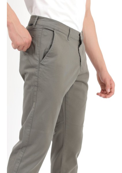 Erkek Haki Regular Fit Likralı Pamuklu Chino Pantolon - 4200