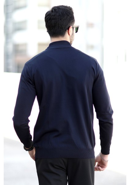 Erkek Yarım Balıkçı Yaka Kazak Lacivert Pirinç Örgü %100 Mikro Flament Ribanalı - 1047 indirimleri