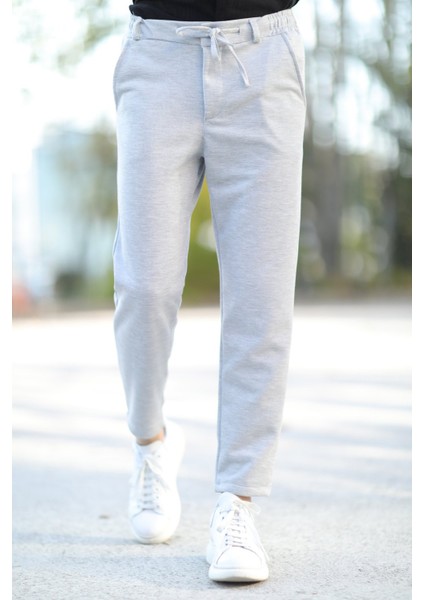 Erkek Kumaş Jogger Pantolon Gri Beli Lastikli Kordonlu %100 Pamuk - 0101