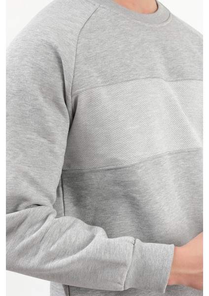 Erkek Gri Melanj Bisiklet Yaka Jakarlı 3ip Sweatshirt - 5783 modelleri