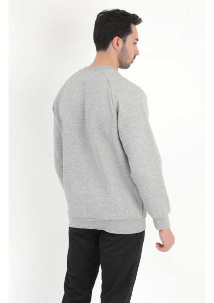 Erkek Gri Melanj Bisiklet Yaka Jakarlı 3ip Sweatshirt - 5783 fırsatları