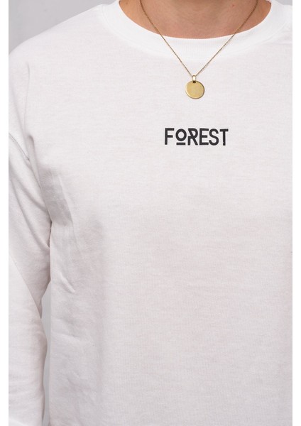 John Borners Ekru Erkek O Yaka Forest Baskılı Sweatshirt