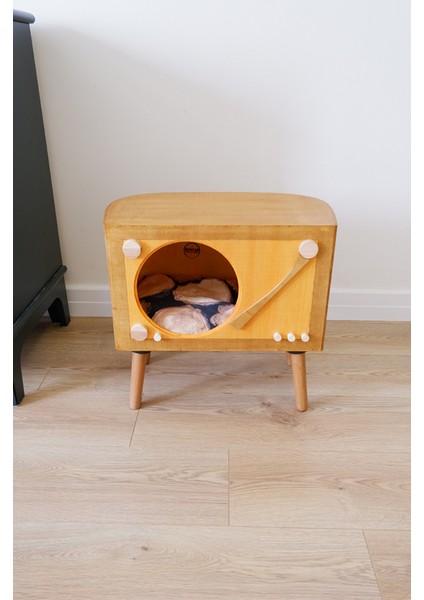Kedi Evi Dekoratif Retro Plak Çalar Kedi Evi