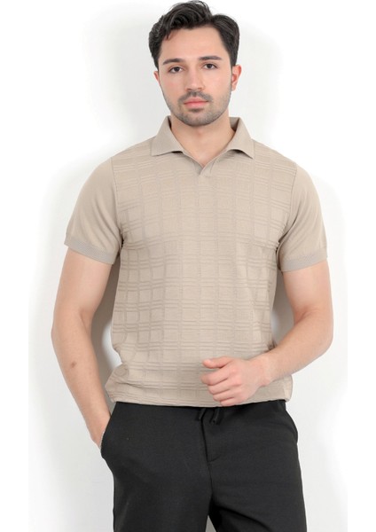 Erkek Polo Yaka Kısa Kol Dokulu Triko T-Shirt Bej - 2504 fiyatları