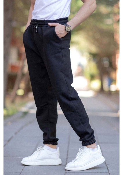 Erkek Eşofman Altı Siyah 3 Iplik Kışlık Cepli Beli Bağcıklı Lastikli Paça - 10008 modelleri