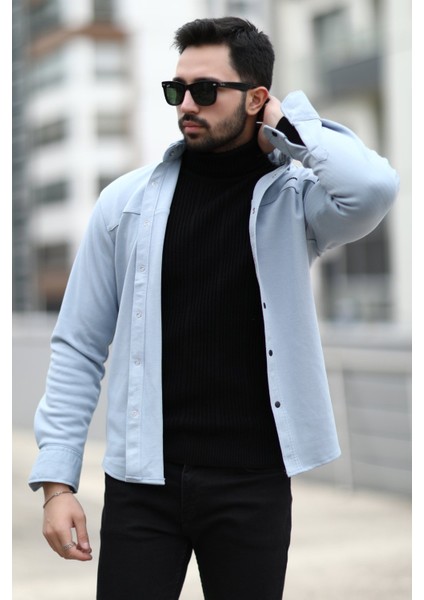 Erkek Slimfit Gömlek Açık Mavi John Borners Baskılı Çıtçıt Düğmeli Cepsiz - 16807 fiyatları