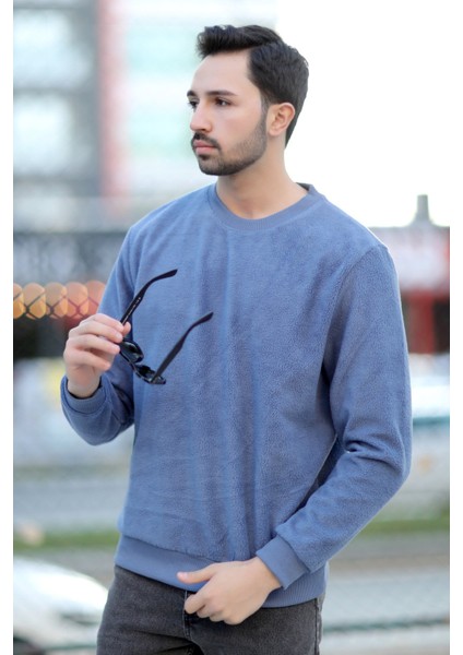 Erkek Oversize Sweatshirt Mavi Intersoft Ribanalı Bisiklet Yaka Rahat Kesim - 5737 fırsatları