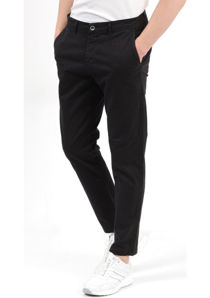Erkek Siyah Regular Fit Likralı Pamuklu Chino Pantolon - 4200