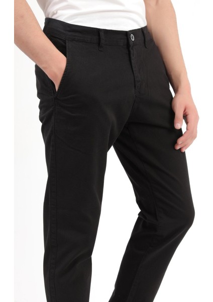 Erkek Siyah Regular Fit Likralı Pamuklu Chino Pantolon - 4200