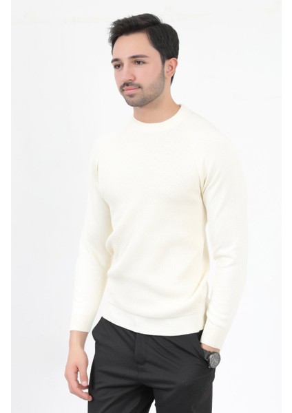 Erkek Triko Kazak Ekru Mikro Flament Italyan Kol Bisiklet Yaka Slimfit - 2010