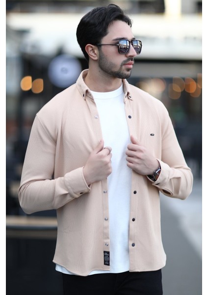 Erkek Çıtçıt Kapamalı Dokulu Örme Gömlek Bej - 16788 fırsatları