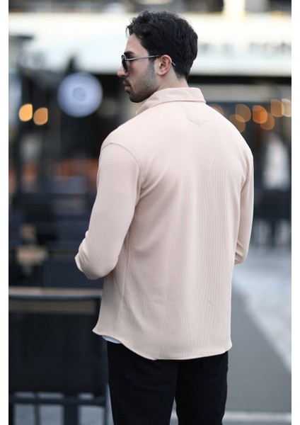 Erkek Çıtçıt Kapamalı Dokulu Örme Gömlek Bej - 16788 indirimleri
