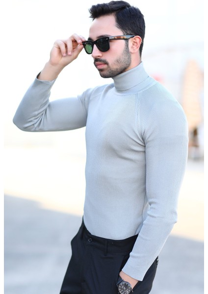 Erkek Balıkçı Yaka Örgü Kazak Gri %100 Mikro Flament Triko - 1012 fırsatları