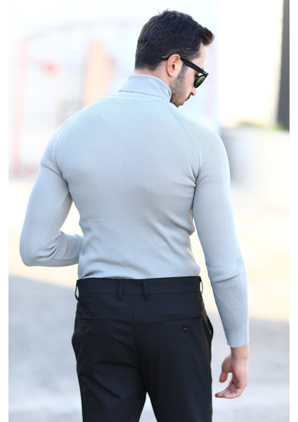 Erkek Balıkçı Yaka Örgü Kazak Gri %100 Mikro Flament Triko - 1012 indirimleri