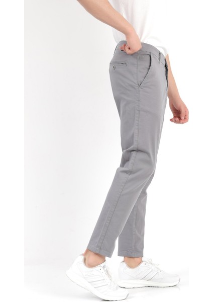 Erkek Gri Regular Fit Likralı Pamuklu Chino Pantolon - 4200 fiyatları