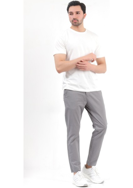 Erkek Gri Regular Fit Likralı Pamuklu Chino Pantolon - 4200 fırsatları