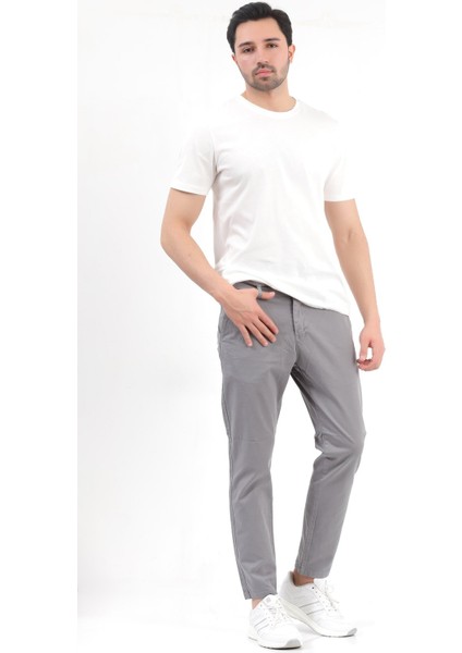 Erkek Gri Regular Fit Likralı Pamuklu Chino Pantolon - 4200 indirimleri