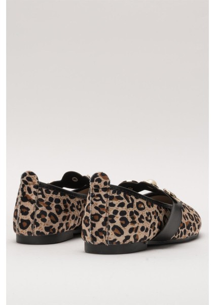 Kadın Oval Burun Aksesuar Bantlı Babet Ayakkabı BEJ - KAHVERENGİ