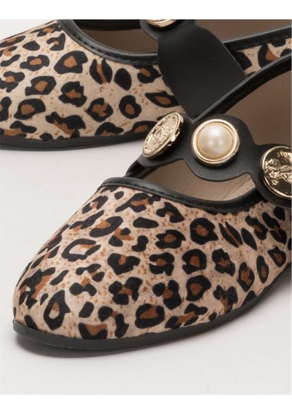 Kadın Oval Burun Aksesuar Bantlı Babet Ayakkabı BEJ - KAHVERENGİ