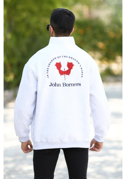 Erkek Yarım Fermuarlı Ön ve Arka Baskılı Pamuklu Sweatshirt - 10013 fırsatları