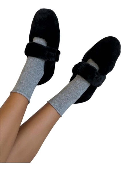 Tüylü Tek Kemer Cırtlı Panduf Kadın Ev Babeti SİYAH fırsatları