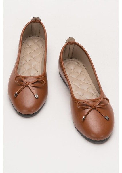 Kadın Fiyonklu Hafif Şık Günlük Babet Ayakkabı TABA