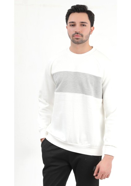 Erkek Ekru Bisiklet Yaka Jakarlı 3ip Sweatshirt - 5783 fiyatları