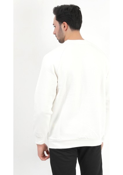 Erkek Ekru Bisiklet Yaka Jakarlı 3ip Sweatshirt - 5783 modelleri
