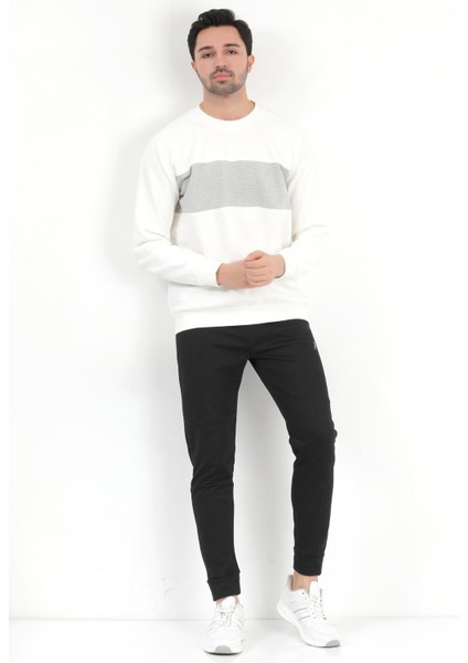 Erkek Ekru Bisiklet Yaka Jakarlı 3ip Sweatshirt - 5783 fırsatları