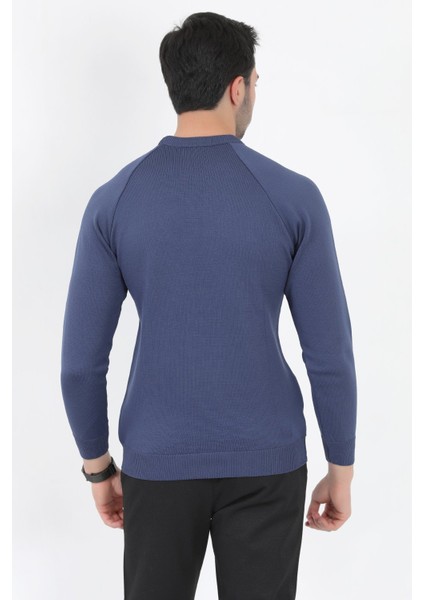 Erkek Triko Kazak Indigo Mikro Flament Italyan Kol Bisiklet Yaka Slimfit - 2010