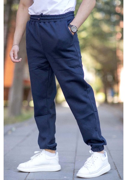 Erkek Eşofman Altı Indigo 3 Iplik Kışlık Cepli Beli Bağcıklı Lastikli Paça - 10008 fırsatları