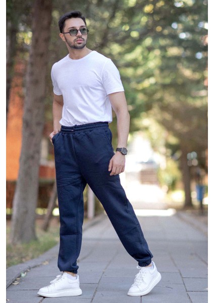 Erkek Eşofman Altı Indigo 3 Iplik Kışlık Cepli Beli Bağcıklı Lastikli Paça - 10008 indirimleri