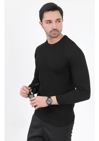 Erkek Triko Kazak Siyah Mikro Flament Italyan Kol Bisiklet Yaka Slimfit - 2010 fiyatları