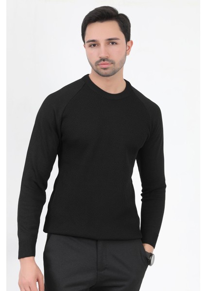 Erkek Triko Kazak Siyah Mikro Flament Italyan Kol Bisiklet Yaka Slimfit - 2010 modelleri