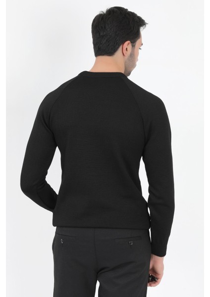 Erkek Triko Kazak Siyah Mikro Flament Italyan Kol Bisiklet Yaka Slimfit - 2010 fırsatları