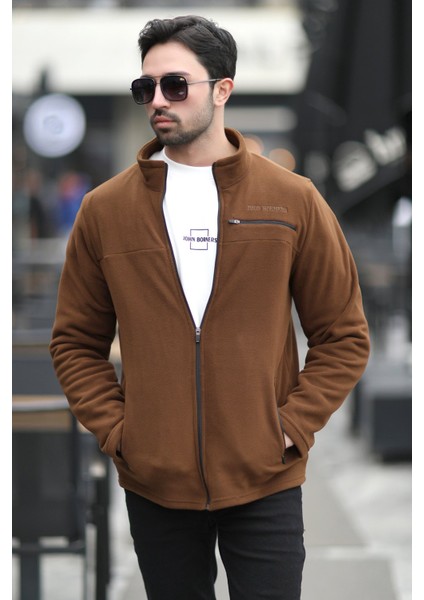 Erkek Tam Fermuarlı Cep Detaylı Dik Yaka Polar Kahve - 6054 fiyatları