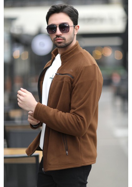 Erkek Tam Fermuarlı Cep Detaylı Dik Yaka Polar Kahve - 6054 modelleri