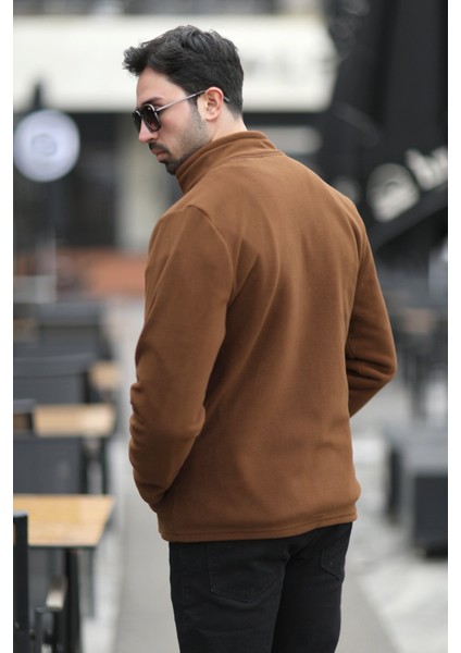 Erkek Tam Fermuarlı Cep Detaylı Dik Yaka Polar Kahve - 6054 fırsatları