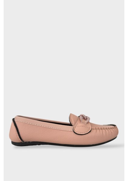 Kadın Tokalı Yumuşak Babet Ayakkabı PUDRA